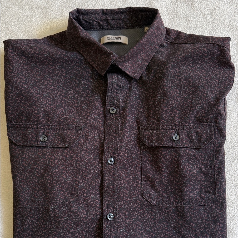 Kenneth Cole Men's Dark Red Patterned Button-Down Shirt